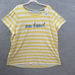 Kim Rogers Womens Shirt Plus Size 2X Yellow Stripe Short Sleeve Sun Summer